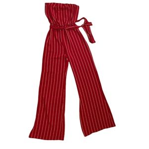 strapless jumosuit red white stripes